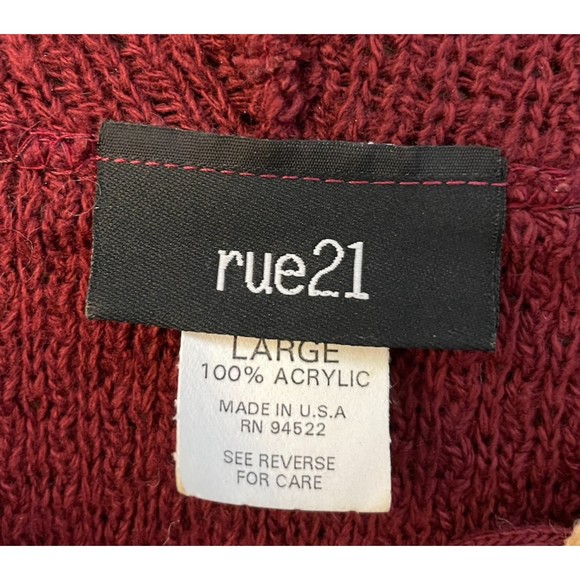 Rue21 Vintage 90's/Y2K Burgundy Hooded Bell Sleeve Sweater - Sz L - Picture 9 of 10